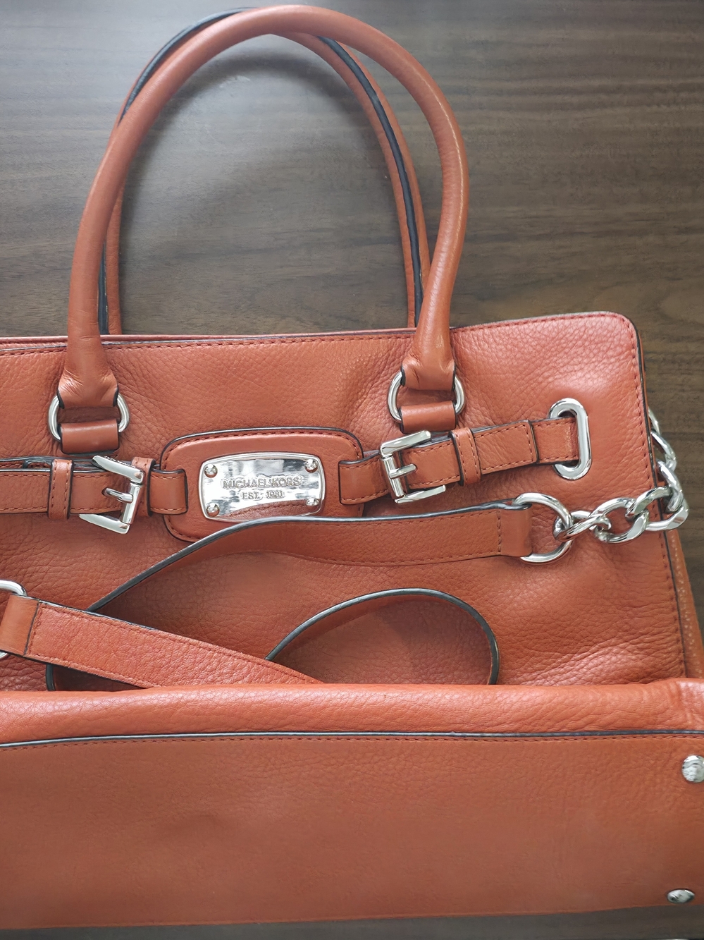 Michael Kors Coral-Orange Pebbled Leather Satchel